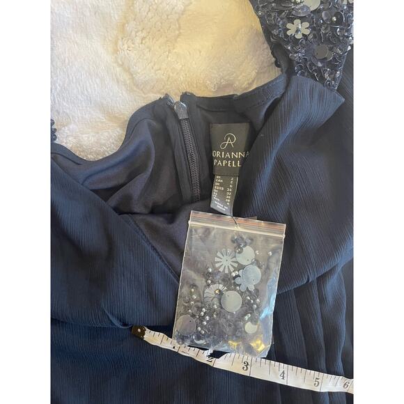 Adrianna Papell Cap-Sleeve Chiffon Navy Mermaid Gown MSRP $249 NWT 2 - Picture 8 of 9